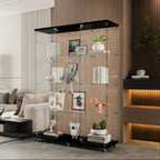 Glass Display Cabinet with 4 Shelves Extra Large, Curio Cabinets for Living Room, Bedroom, Office, Black Floor Standing Glass