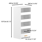 4-Tier Freestanding Bookshelf with 3 Sliding Drawers and 1 Bottom Drawer in White, Engineered Wood | Premium Home Decor - Gra