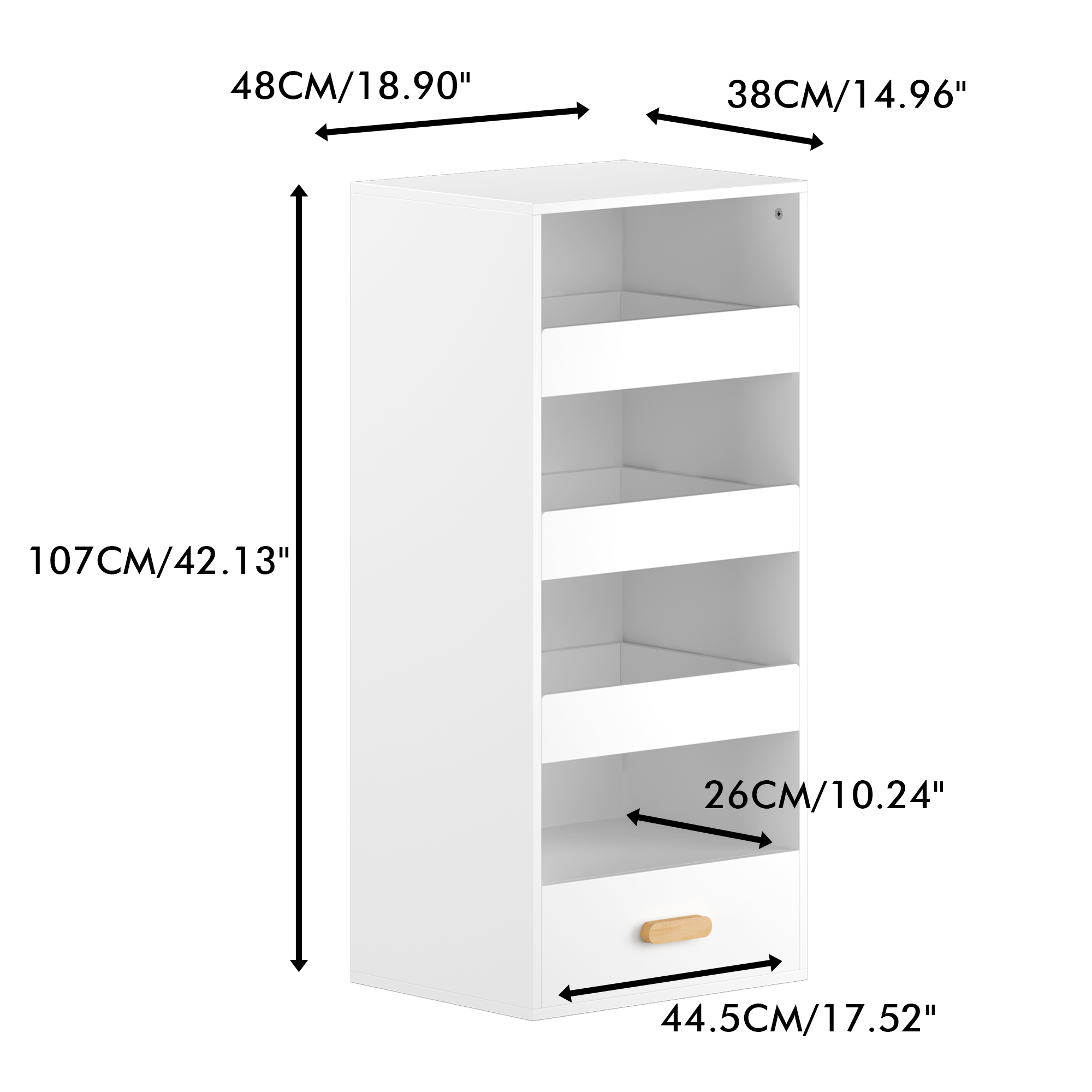 4-Tier Freestanding Bookshelf with 3 Sliding Drawers and 1 Bottom Drawer in White, Engineered Wood | Premium Home Decor - Gra