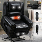 Power Lift Recliner Chair Heat Massage Dual Motor Infinite Position Up to 350 LBS, Genuine Leather, Heavy Duty Motion Mechanism with USB Ports, Black - Grand Goldman Shop