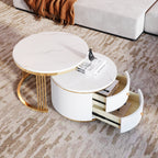 Modern 2 Pieces White Round Nesting  Coffee Table with Drawers in 27.6'' - Grand Goldman Shop