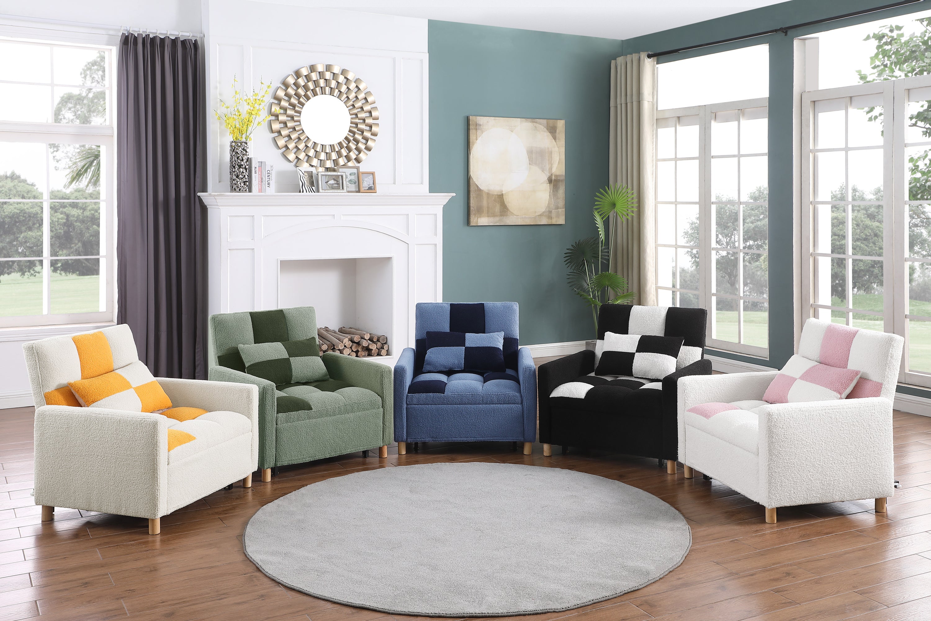 Convertible Sleeper Sofa Chair Bed, Adjustable Chair with Pillow, Multi-Functional Sleeper Chair with Soft Teddy Fabric for Living Room, Dorm, Apartment, Bedroom or Office - Grand Goldman Shop