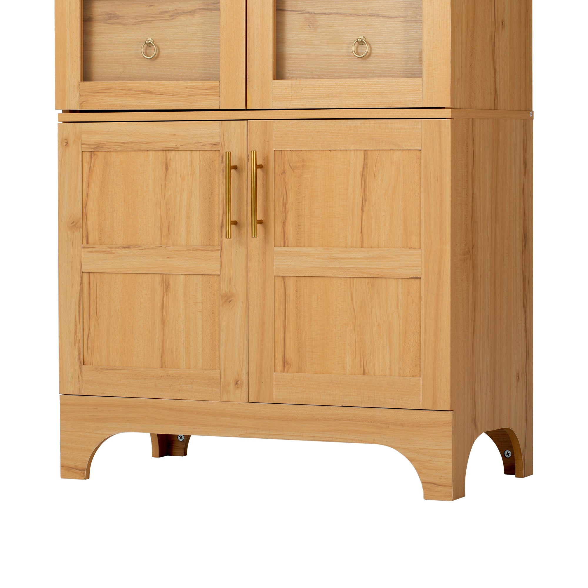 K&K 71' Tall Arched Kitchen Pantry Cabinet with Door Shelves, Farmhouse Kitchen Storage Cabinet with Open & Adjustable Shelves, Hidden Drawer & Glass Door, Cupboard for Kitchen, Dining Room, Natural - Grand Goldman Shop