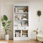 83.4'Tall Bookshelf, Modern Bookcase with 2 Glass Doors and 1 Drawer,Storage Bookcase with Open Shelves for Living Room,Home 