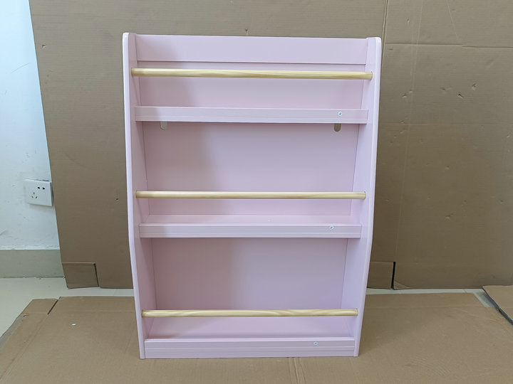 3-Tier Kids Book Shelf, Pink MDF & Pine Wood Storage Rack for Bedrooms, Playrooms, and Classrooms - Grand Goldman