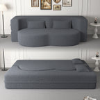 Modern Floor Sofa, with 2 Pillows, Convertible Teddy Fabric Foam Filled Bed, 15 inch Full Size Folding Mattress, Suitable for Living Room, Guest room, Game Room, Grey - Grand Goldman Shop