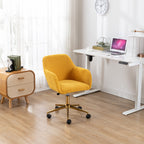 Modern Teddy Fabric Material Adjustable Height 360 Revolving Home Office Chair With Gold Metal Legs And Universal Wheel For I