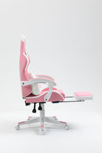 Cat Ears Pink Gaming Chair - Pink PU Leather Ergonomic Reclining Office Chair with Footrest, 310lb Capacity, 6-Position Recli