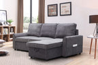 MGEA Modern modular L-shaped sofa bed with chaise longue, reversible sofa bed with pull-out bed and storage, 4-seat linen fabric convertible sofa for living room dark grey - Grand Goldman Shop