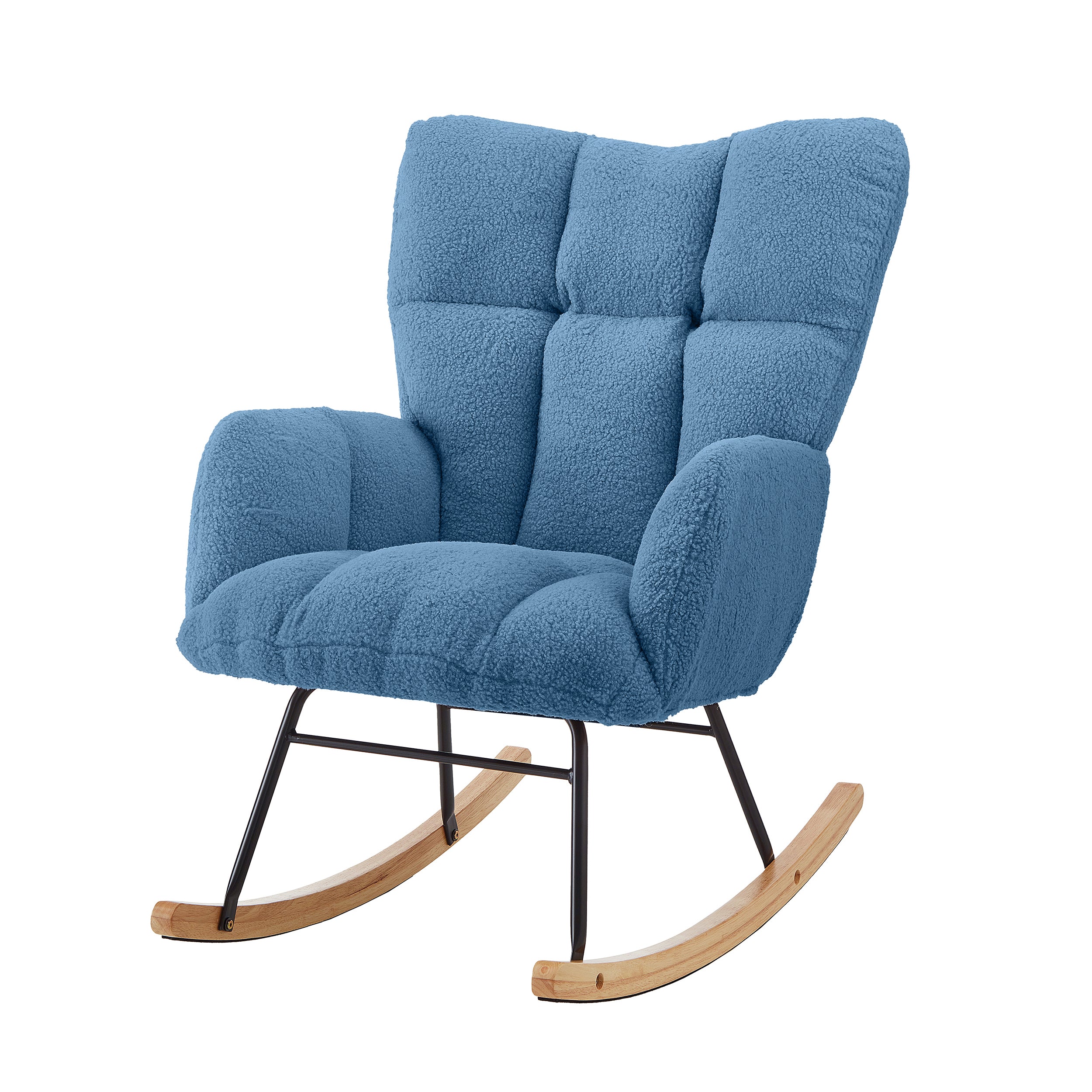 Glider Chair for Living Room Tufted Upholstered Teddy Fabric Rocking Chair with Metal Frame Accent Chair Blue - Grand Goldman Shop