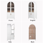 K&K 71' Tall Arched Kitchen Pantry Cabinet with Door Shelves, Farmhouse Kitchen Storage Cabinet with Open & Adjustable Shelves, Hidden Drawer & Glass Door, Cupboard for Kitchen, Dining Room, White - Grand Goldman Shop