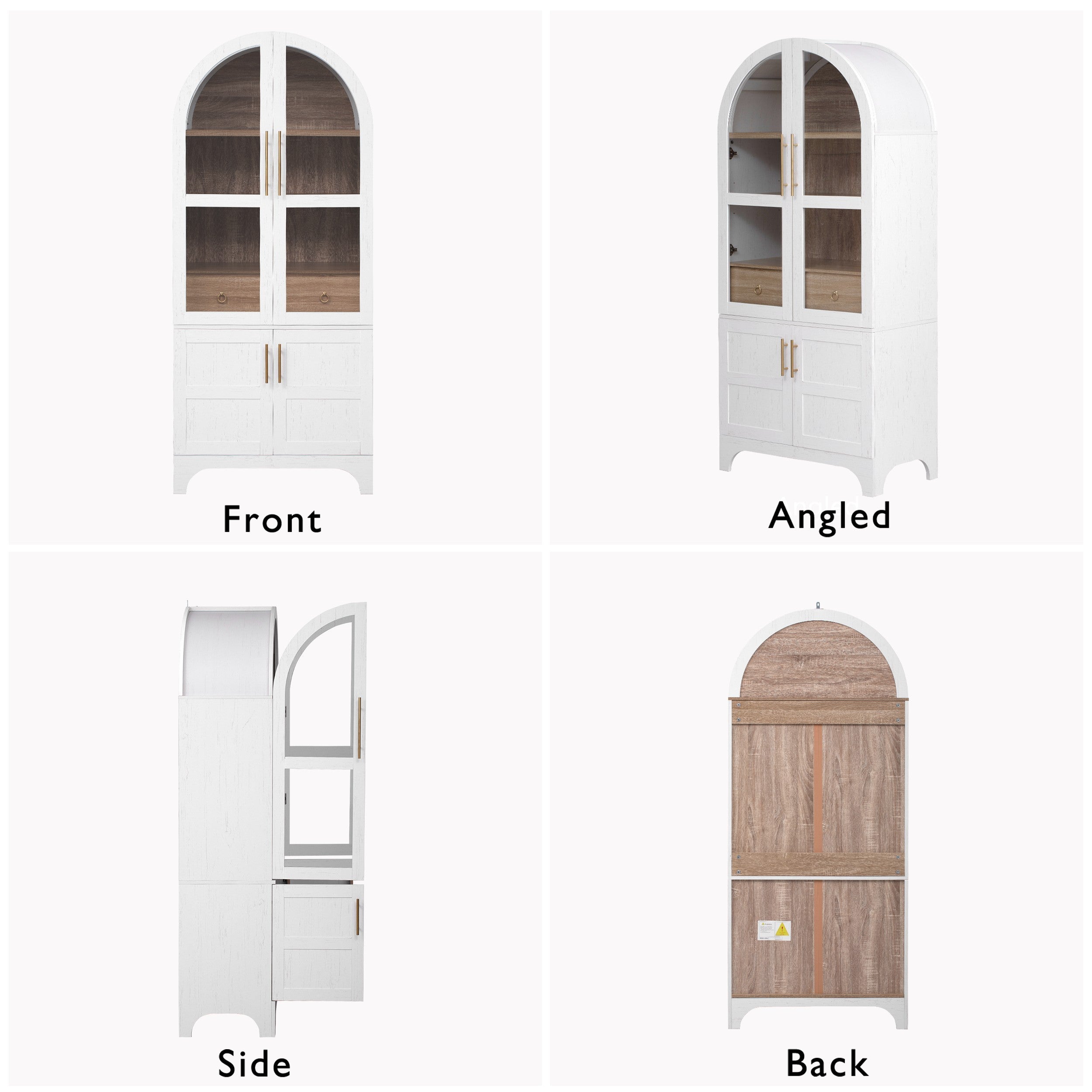 K&K 71' Tall Arched Kitchen Pantry Cabinet with Door Shelves, Farmhouse Kitchen Storage Cabinet with Open & Adjustable Shelves, Hidden Drawer & Glass Door, Cupboard for Kitchen, Dining Room, White - Grand Goldman Shop