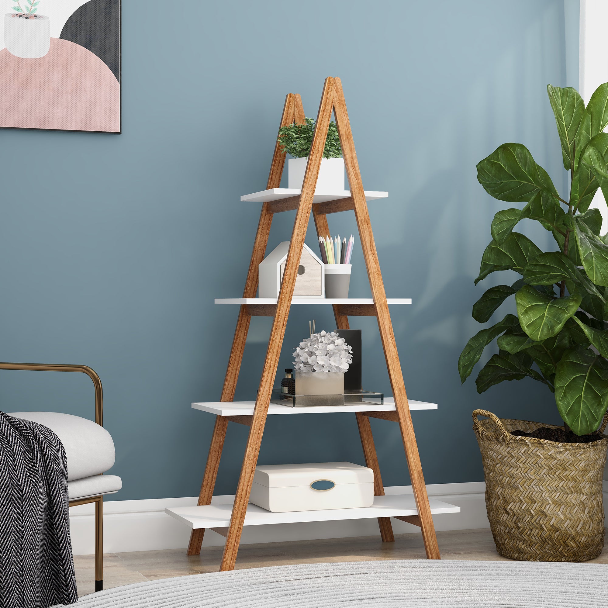 Solid bamboo wood oxford 'A' frame ladder display bookshelf - Grand Goldman Shop