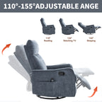 Blue Heat Massage Manual Recliner Chair with Rocker and Swivel in Fabric for Living Room - Grand Goldman Shop
