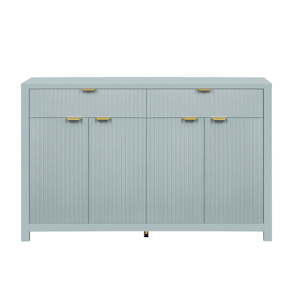 U_STYLE Modern 55.1'' Sideboard Buffet Cabinet with 2 Drawers & 4 Doors, Adjustable Shelves, Wave-Pattern Design, Aluminum Handles, Painted MDF, Scandinavian Storage for Dining Room, Living Room - Grand Goldman Shop