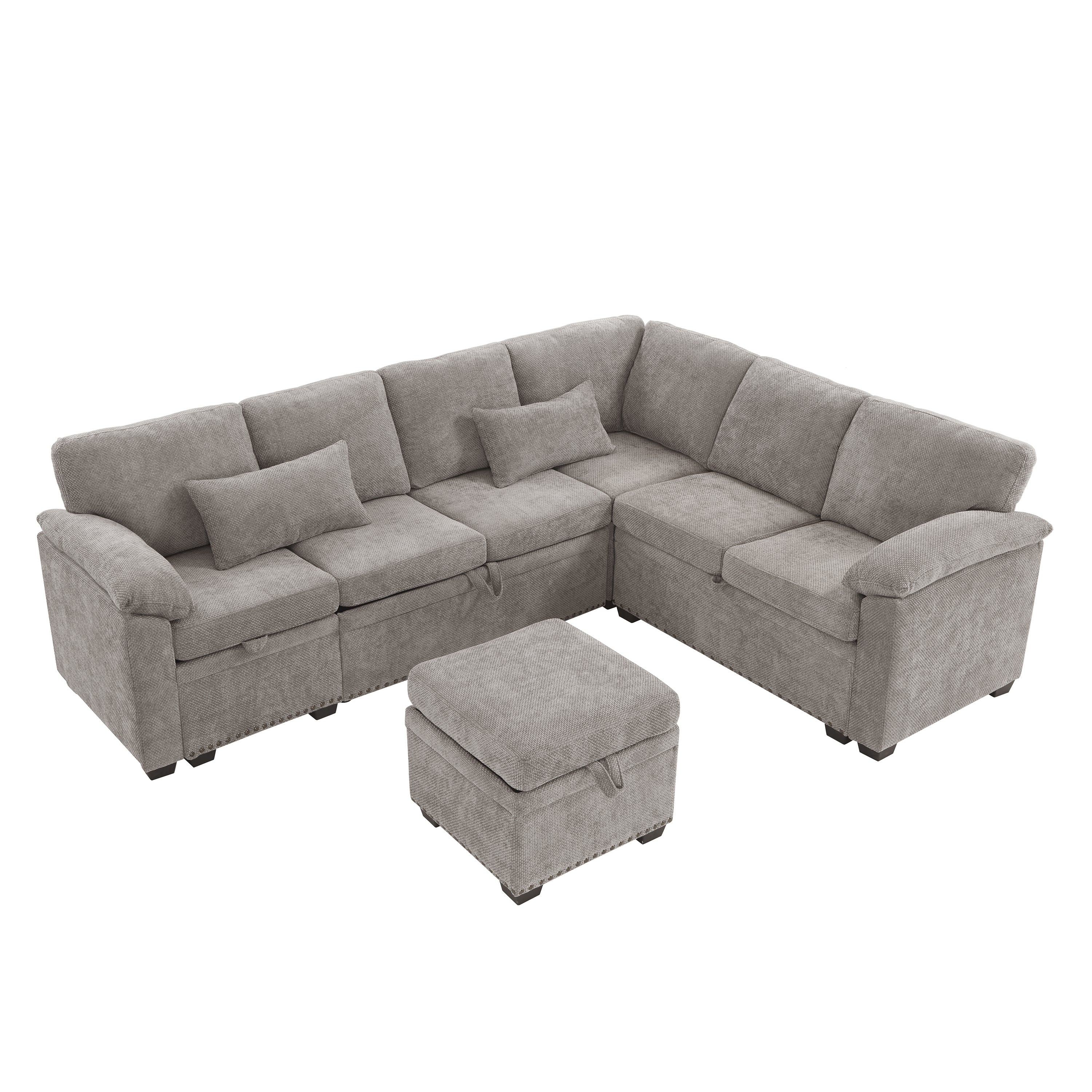 97 Inch L-Shaped Corner Sectional Sofa Couch with Storage Ottoman,Chenille Fabric Couch with 7 Seats & 2 Pillows for Living Room, Modern, Small Space, Easy Assembly,Grey - Grand Goldman Shop