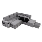 U_STYLE L-shaped Pull-Out Sofa Bed with Storage, USB Ports, and Cup Holders, Modular Design for Living Rooms, Offices & Apartments - Grand Goldman Shop