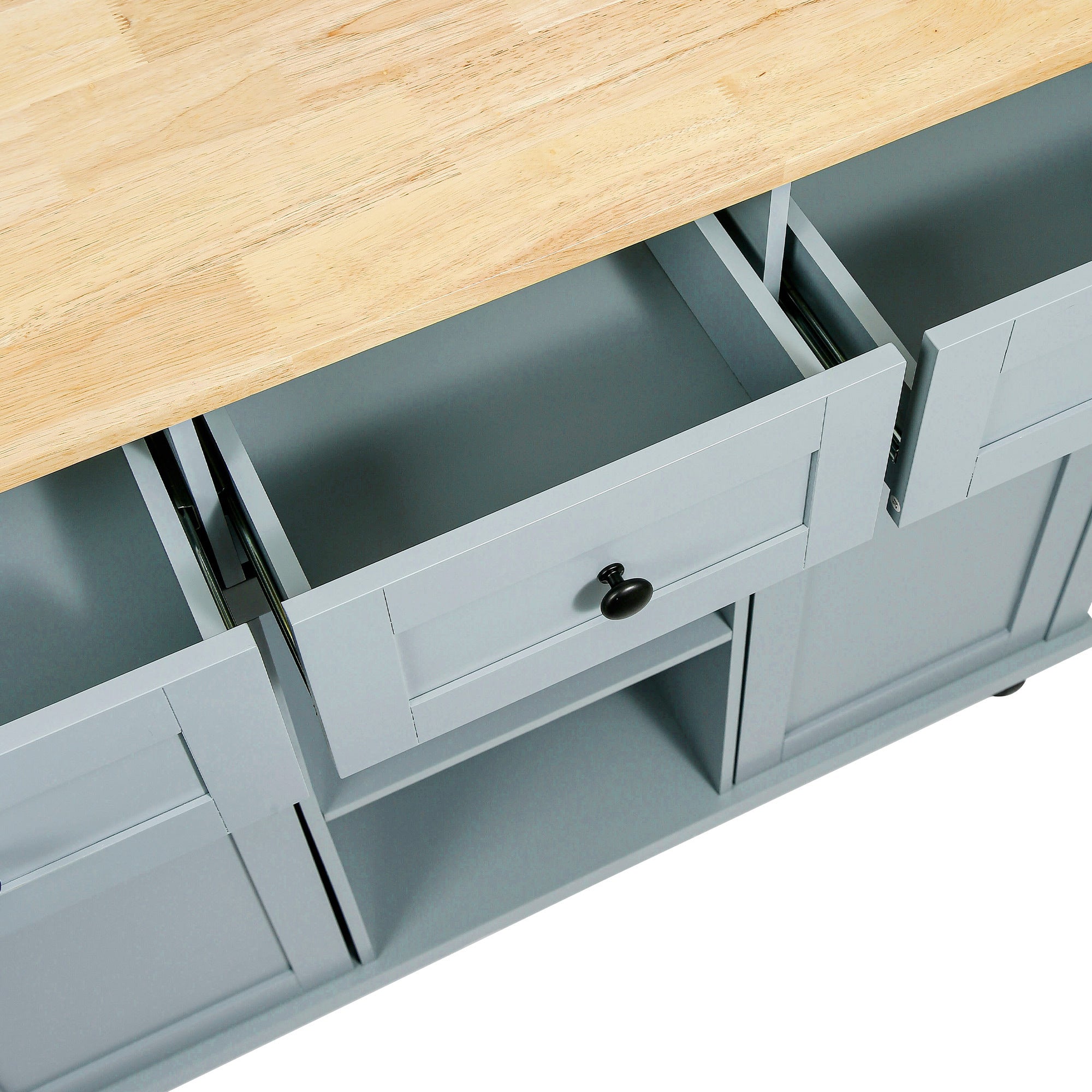 Kitchen Cart with Rubber wood Drop-Leaf Countertop ,Cabinet door internal storage racks,Kitchen Island on 5 Wheels with Storage Cabinet and 3 Drawers for Dinning Room, Grey Blue - Grand Goldman Shop
