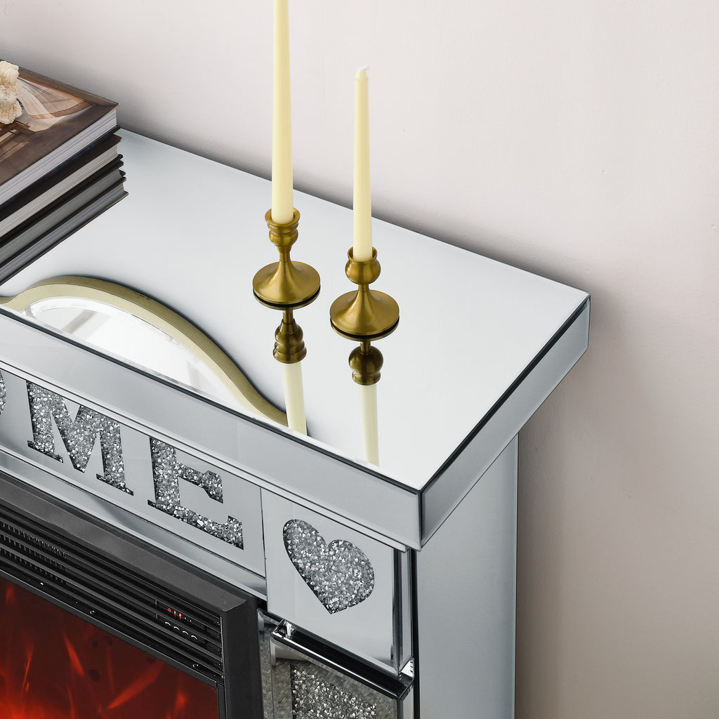 W 46' X D 12.6 X H 41 ' Acrylic diamond mirror fireplace cabinet, TV fireplace cabinet - Grand Goldman Shop