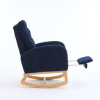 LY-5104 Accent Rocking Chair with Footrest & Storage Pocket, Deep Navy Blue High-Back Rocker, Rubber Wood Lounge Chair for Nursery Living Room, 38.36'W x 26.77'D x 39.76'H - Grand Goldman Shop