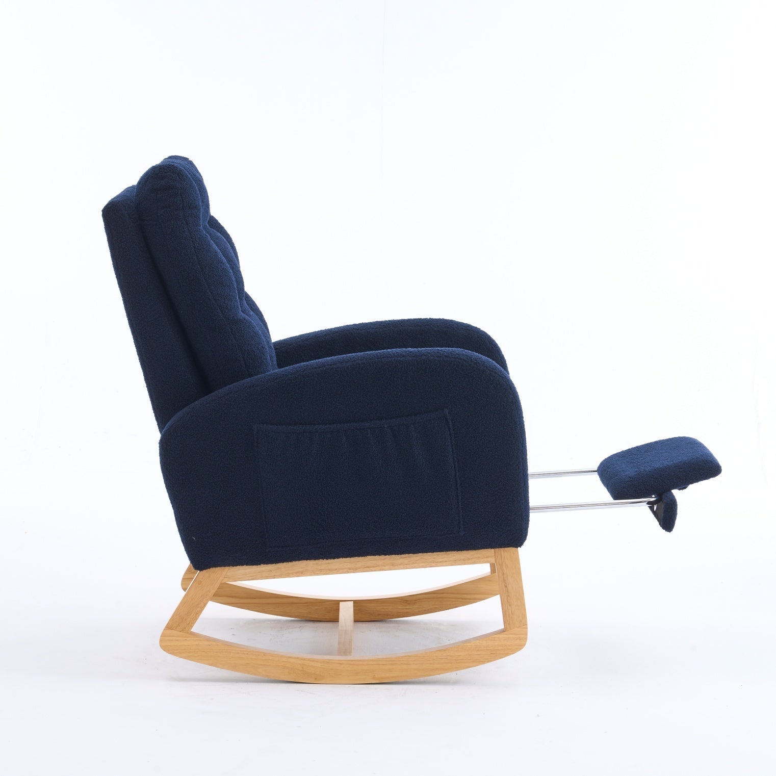 LY-5104 Accent Rocking Chair with Footrest & Storage Pocket, Deep Navy Blue High-Back Rocker, Rubber Wood Lounge Chair for Nursery Living Room, 38.36'W x 26.77'D x 39.76'H - Grand Goldman Shop