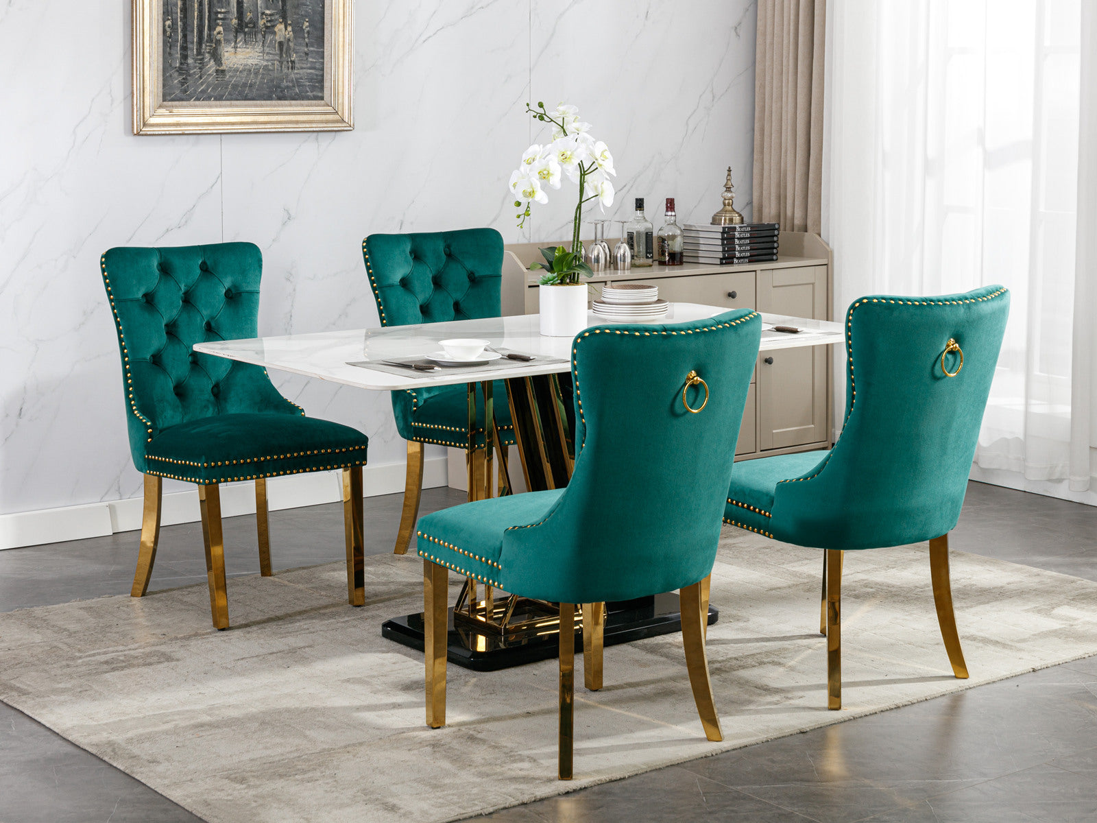 A&A Furniture,Nikki Collection Modern, High-end Tufted Solid Wood Contemporary Velvet Upholstered Dining Chair with Golden Stainless Steel Plating Legs,Nailhead Trim,Set of 2，Black and Gold, SW1601GN - Grand Goldman Shop