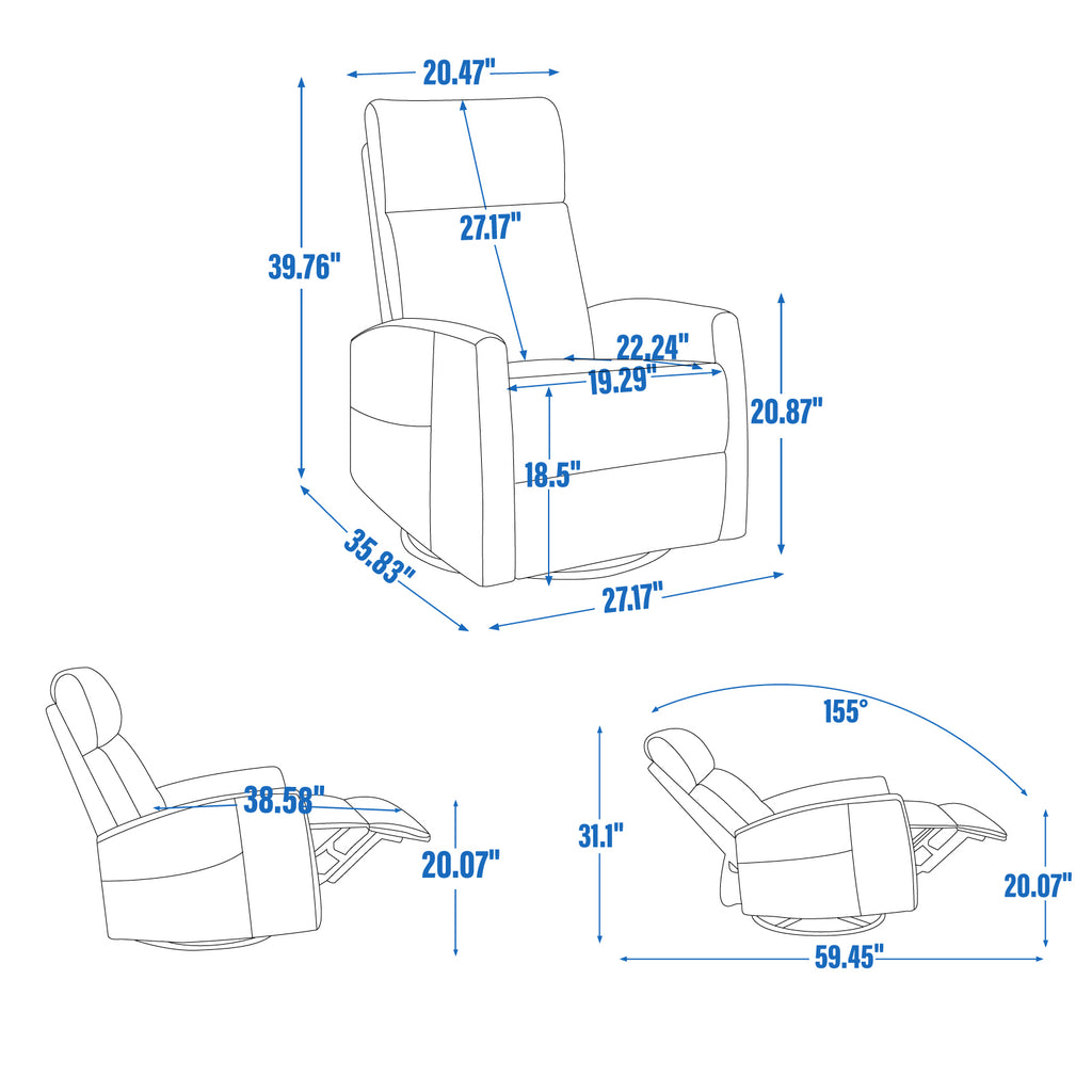 Heat Massage Manual Recliner Chair with Rocker and Swivel in Fabric for Living Room, Brown - Grand Goldman Shop