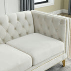 Modern Velvet Sofa with Button Tufting and Metal Legs, Beige Upholstered Couch for Living Room or Bedroom, 3-Seater, W834S00023 - Grand Goldman Shop