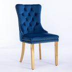 A&A Furniture,Nikki Collection Modern, High-end Tufted Solid Wood Contemporary Velvet Upholstered Dining Chair with Golden Stainless Steel Plating Legs,Nailhead Trim,Set of 2,Blue and Gold, SW1601BL - Grand Goldman Shop