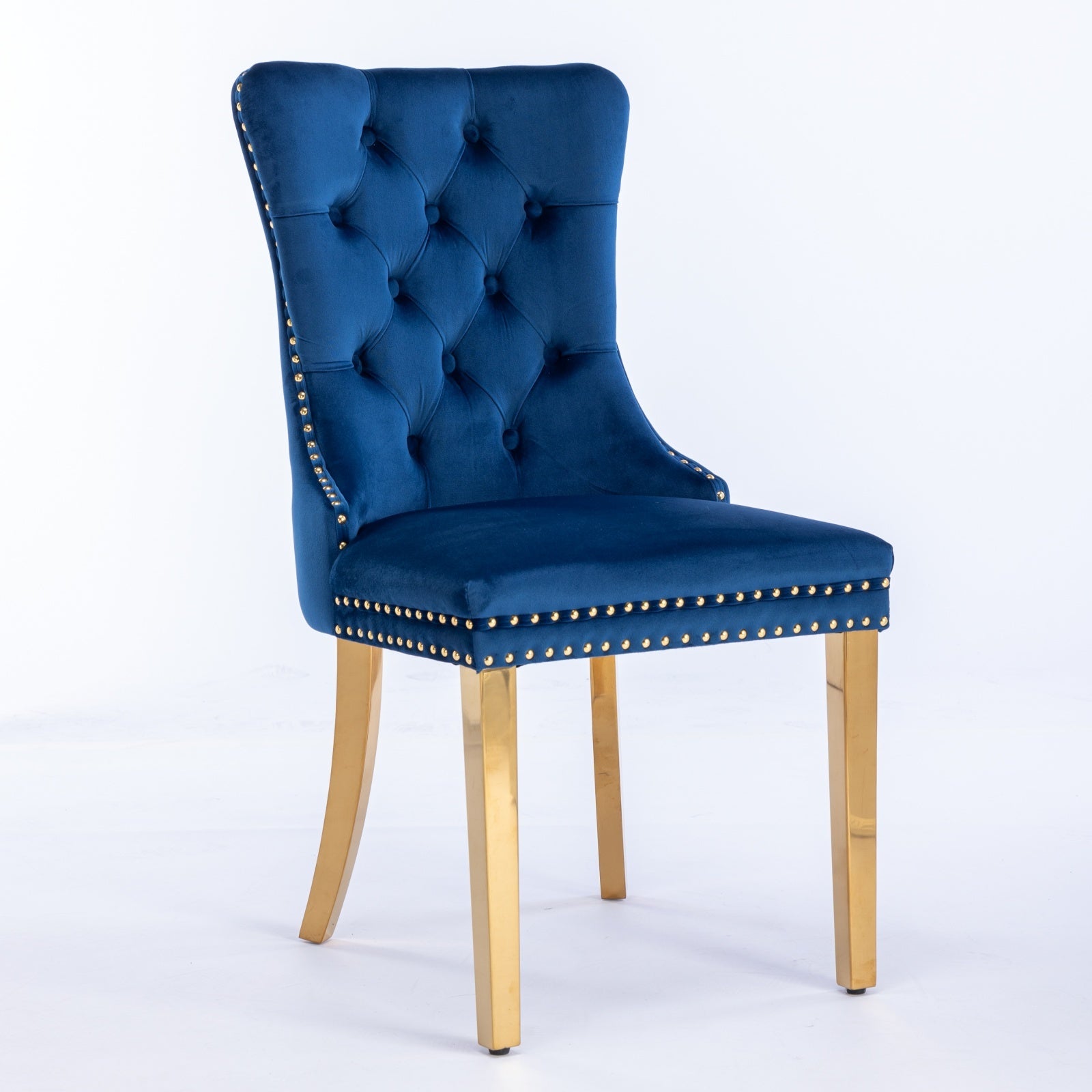 A&A Furniture,Nikki Collection Modern, High-end Tufted Solid Wood Contemporary Velvet Upholstered Dining Chair with Golden Stainless Steel Plating Legs,Nailhead Trim,Set of 2,Blue and Gold, SW1601BL - Grand Goldman Shop