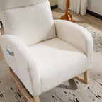 Modern Accent Rocking Chair Rocking Chair with Solid Wood Legs, Upholstered Nursery Glider Rocker, Comfy Armchair with Side Pocket, Living Room Lounge Arm Chair with High Backrest (white,teddy) - Grand Goldman Shop