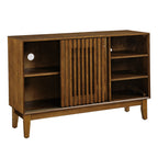 47.3' Sideboard Buffet Cabinet with Storage, Farmhouse Fluted Sideboard with 2 Doors & Solid Wood Feet, TV Media Console, Storage Cabinet for Kitchen Dining Living Room Entryway Hallway, Walnut - Grand Goldman Shop