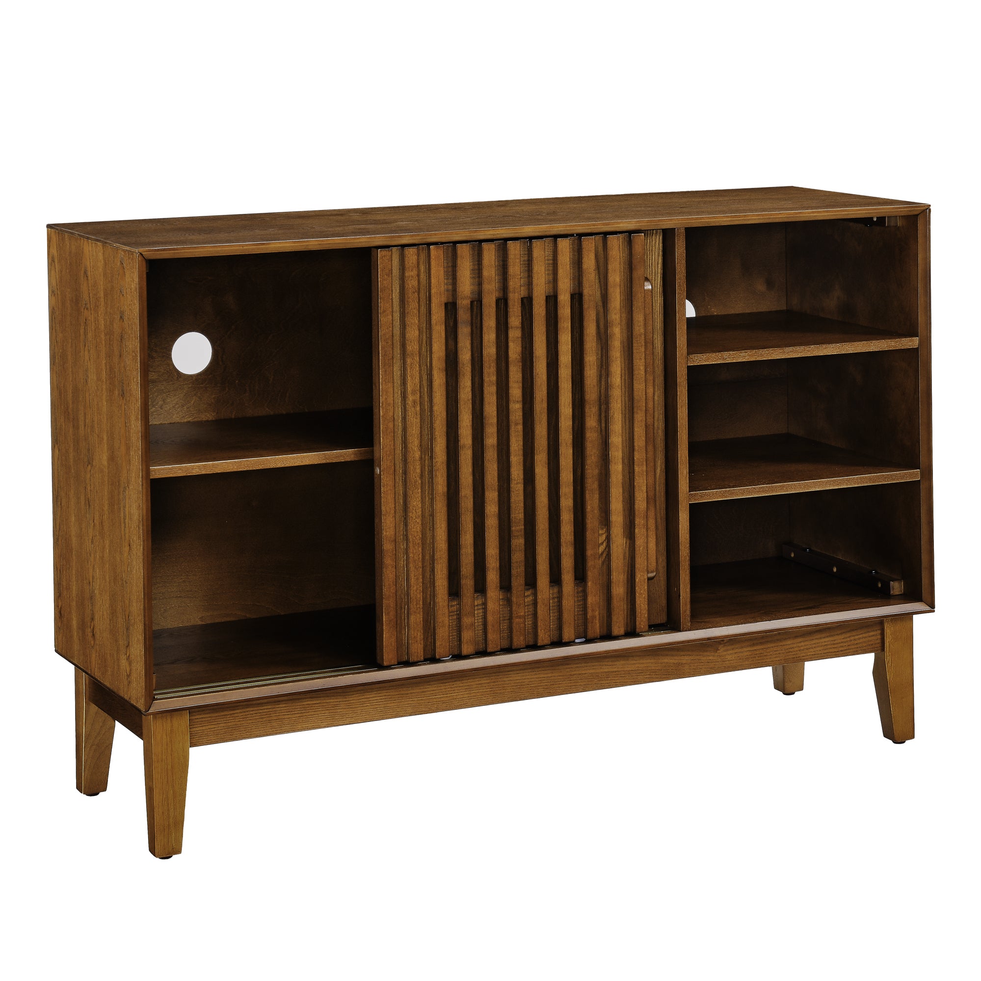 47.3' Sideboard Buffet Cabinet with Storage, Farmhouse Fluted Sideboard with 2 Doors & Solid Wood Feet, TV Media Console, Storage Cabinet for Kitchen Dining Living Room Entryway Hallway, Walnut - Grand Goldman Shop
