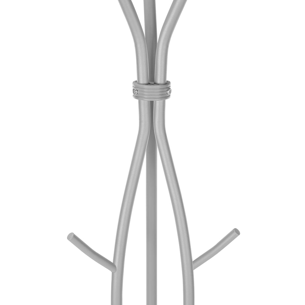 Coat Rack, Hall Tree, Free Standing, 11 Hooks, Entryway, 74'h, Bedroom, Grey Metal, Contemporary, Modern - Grand Goldman Shop