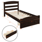 Espresso Platform Twin Bed Frame with Storage Drawer and Wood Slat Support, No Box Spring Needed - Grand Goldman Shop