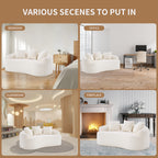 LY-025S Loveseat Sofa with Wood Grain Chenille Fabric, Cloud White High-Density Sponge Couch, Compact Design for Small Spaces - Grand Goldman Shop