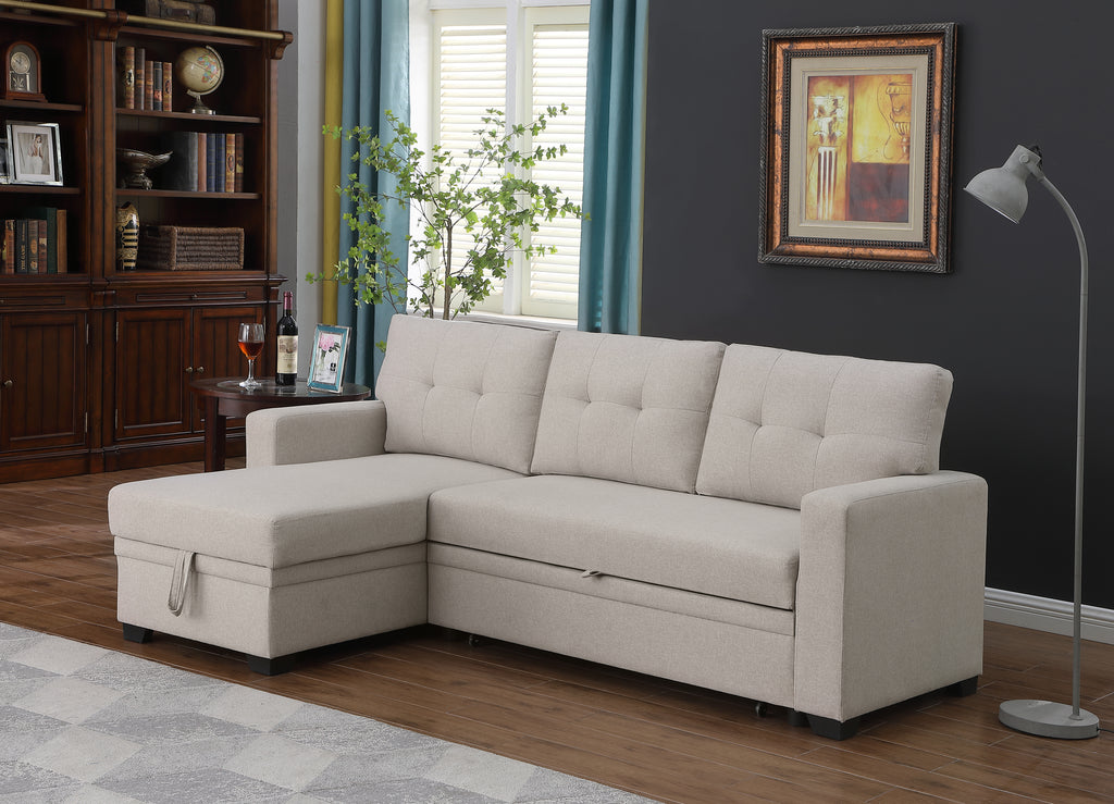 Upholstered Pull out Sectional Sofa with Chaise - Grand Goldman Shop