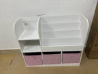 Kids Bookcase and Bookshelf with 3 Collapsible Fabric Drawers, Multifunctional White/Pink Display Stand for Bedroom, Playroom