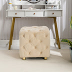 Beige Modern Velvet Upholstered Ottoman, Exquisite Small End Table, Soft Foot Stool, Dressing Makeup Chair, Comfortable Seat for Living Room, Bedroom, Entrance - Grand Goldman Shop
