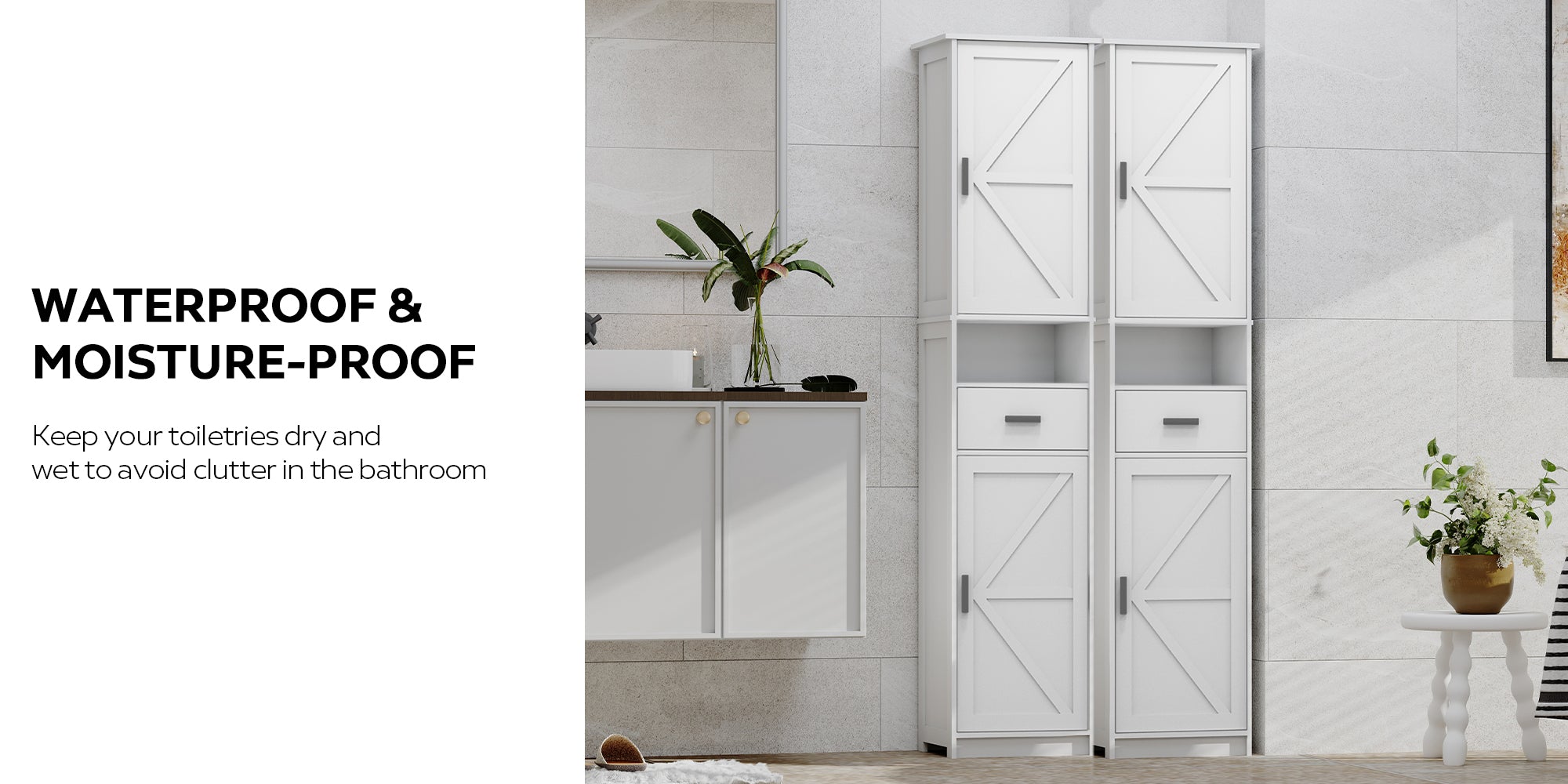 69' H Tall Bathroom Storage Cabinet with 2 Barn Doors and 1 Drawer, Narrow Storage Unit, Adjustable Shelves,Floor Cabinet for Bathroom, Living Room, Entryway,Kitchen,(White) - Grand Goldman Shop