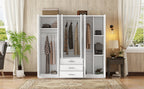 6-Doors Wooden Wardrobe Storage for Bedroom, with Big Drawers, White - Grand Goldman Shop