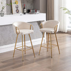 26 Inch Set of 2 Bar Stools,with Chrome Footrest and Base Velvet + Golden Leg Simple Bar Stoo,CREAM - Grand Goldman Shop