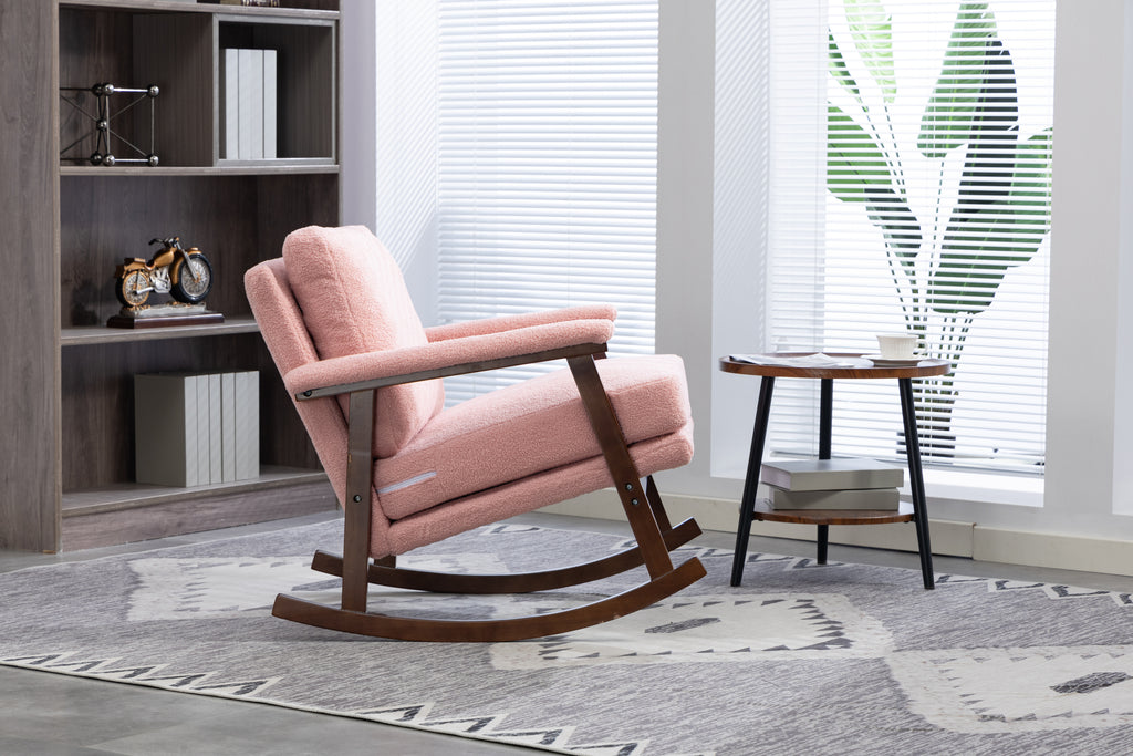 Mid Century Modern Accent Chair ,rocking chair with Wood Frame, Upholstered Living Room Chairs , Reading Armchair for Bedroom Sunroom - Grand Goldman Shop