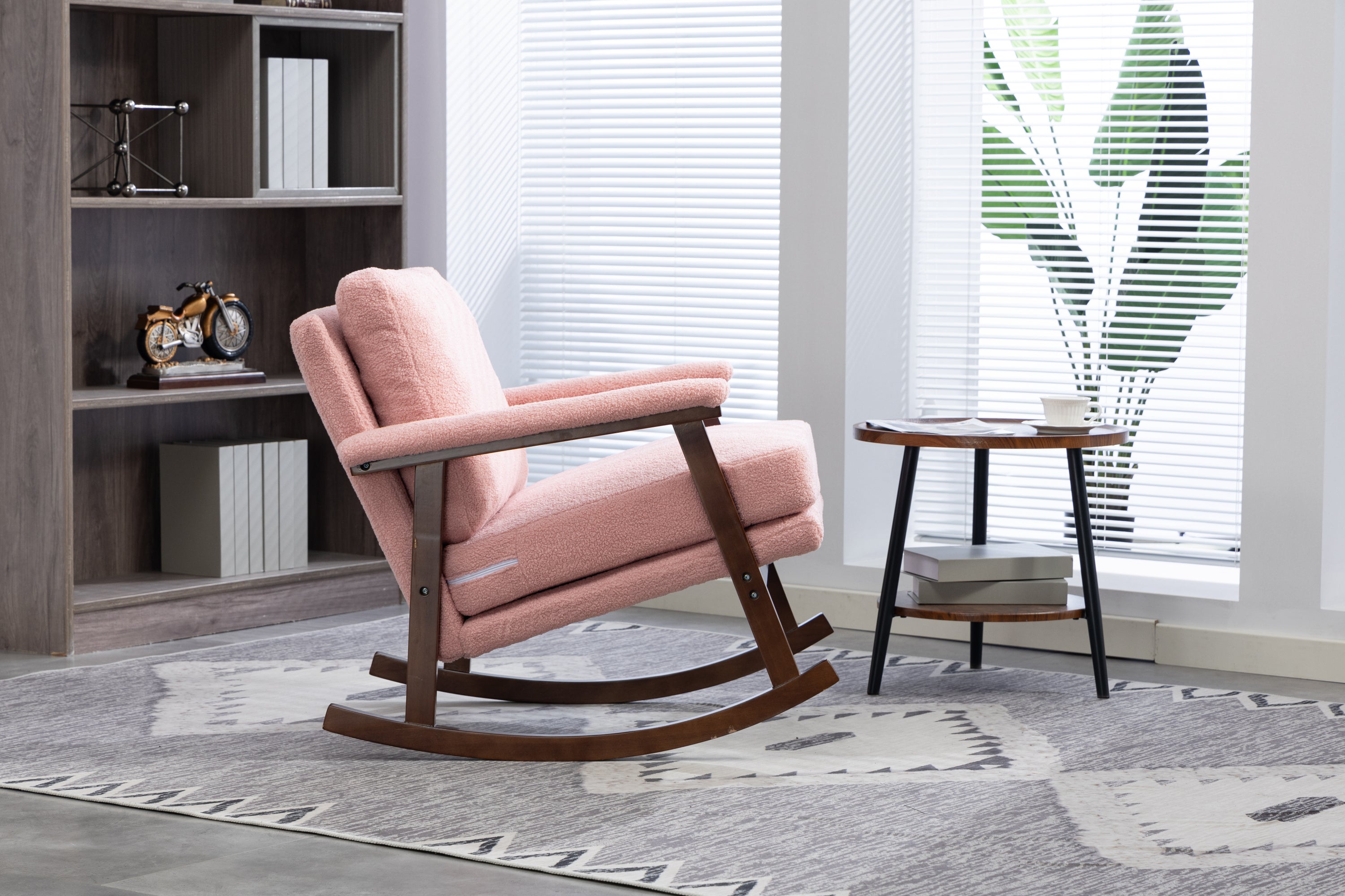 Mid Century Modern Accent Chair ,rocking chair with Wood Frame, Upholstered Living Room Chairs , Reading Armchair for Bedroom Sunroom - Grand Goldman Shop