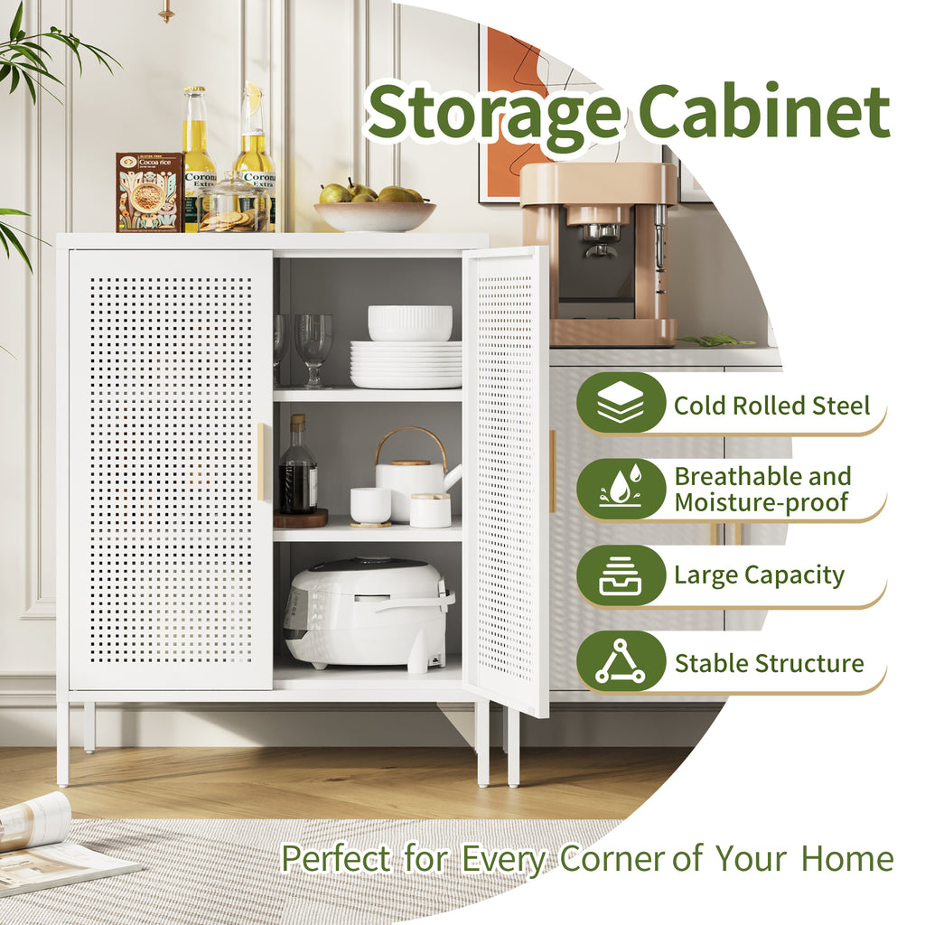 NO LOCK, Metal Storage Cabinet with 2 Doors and 2 Adjustable Shelves, Steel Storage Cabinet, Metal File Cabinet for Home Offi