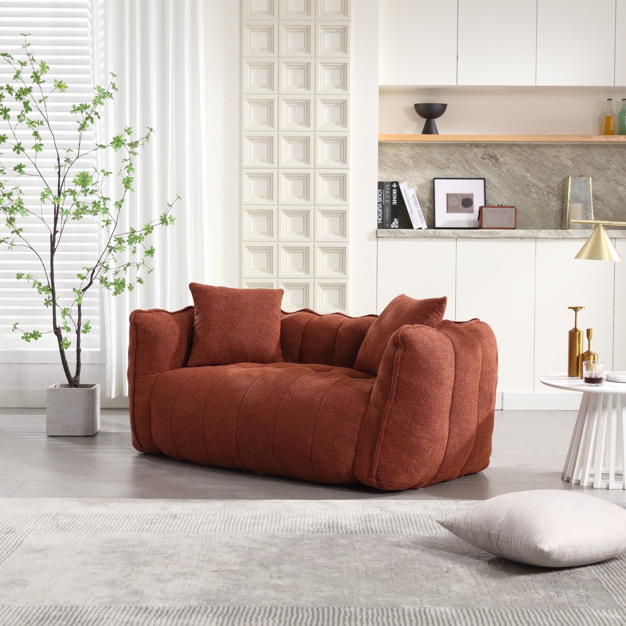 Cozy Beanbag Chair with High Resilience Foam Core for Two - Red Chenille, 66x35x25 inches - Grand Goldman Shop