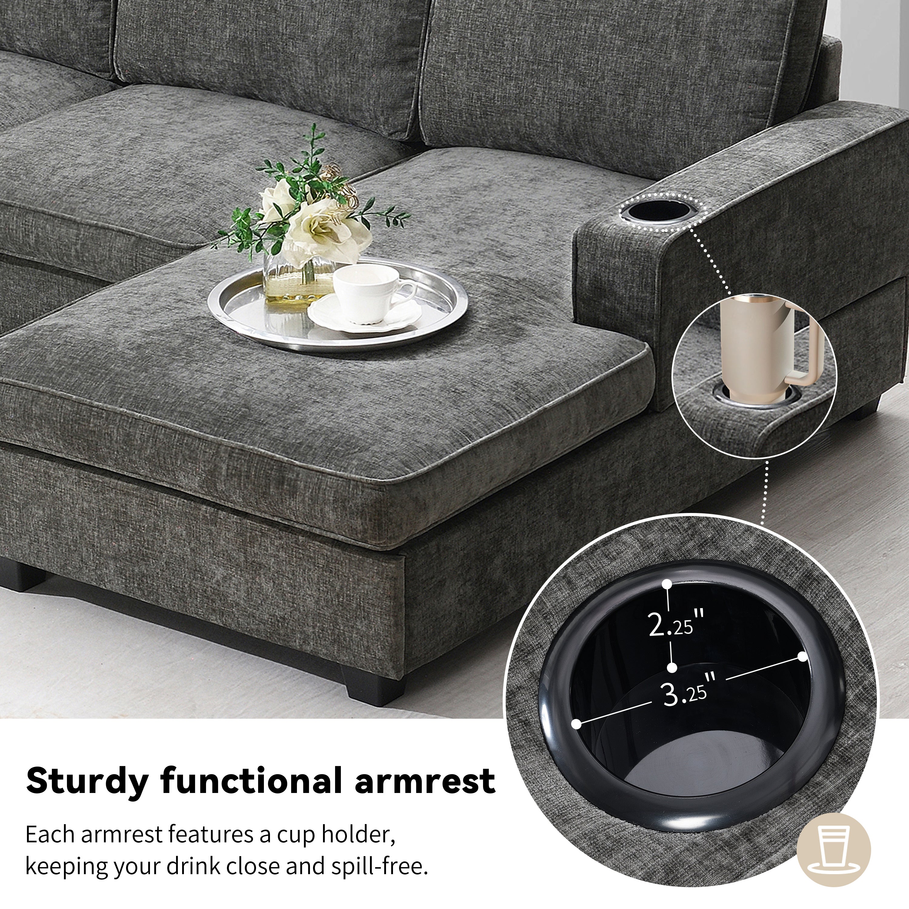 [VIDEO]119' U-Shaped Sectional Sofa, 6 Seat Chenille Corner Couch Set with Cup Holders, Oversized Chaise Lounge, Irregular Corner, Deep and Wide Seat, Comfy Sofa for Living Room&Apartment, 2 Colors - Grand Goldman Shop