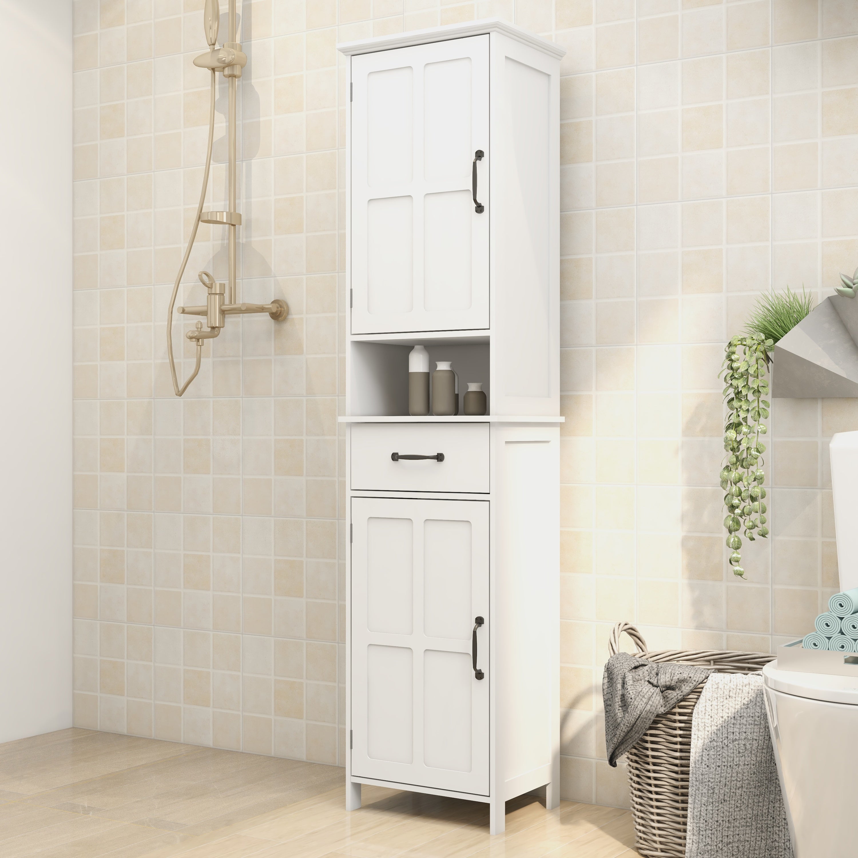 Double Door Narrow Height Slim Floor Standing Cabinet - Grand Goldman Shop