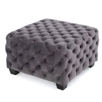 Modern Glam Velvet Ottoman with Button-Tufted Diamond Stitch Design in Grey - Grand Goldman Shop