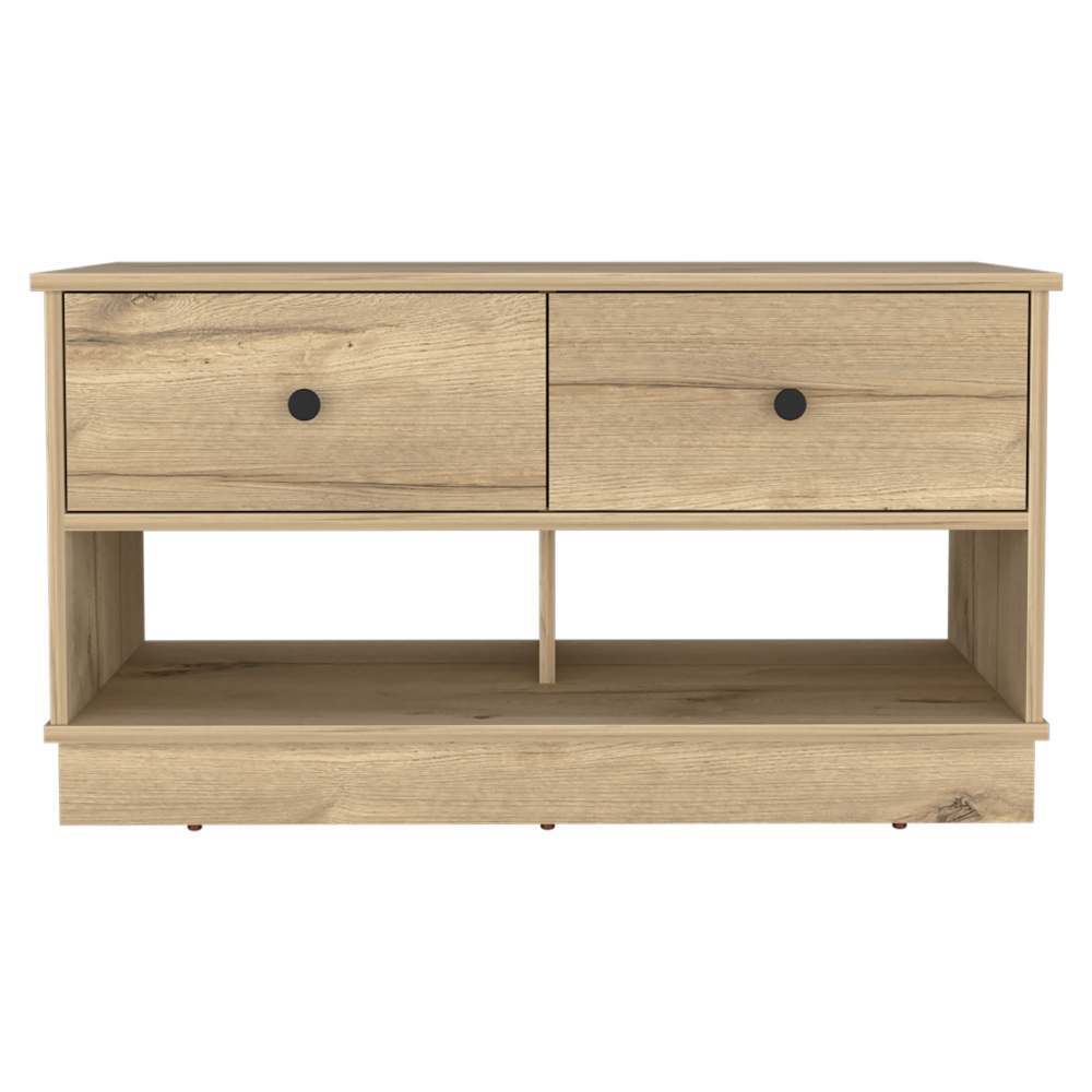 Hamilton Storage Bench, Two Open Shelves, Two Drawers -Light Oak - Grand Goldman Shop